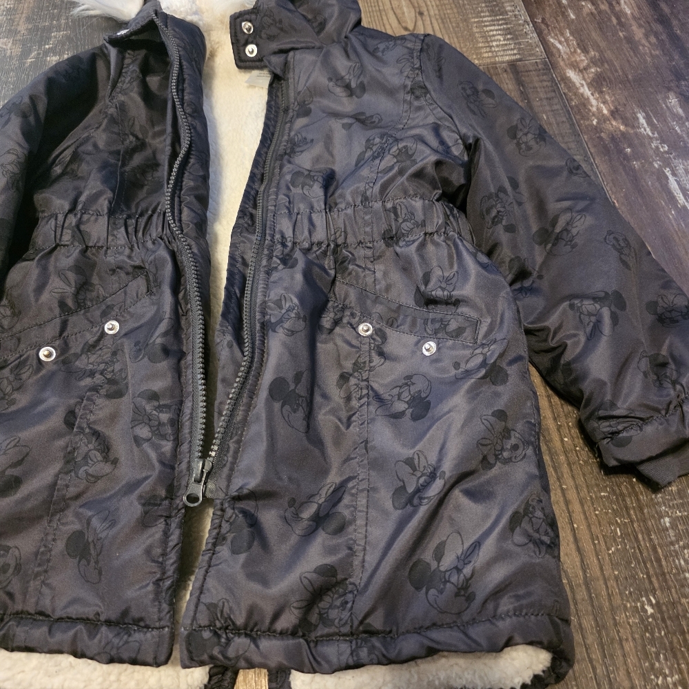 Disney Black Puffer Jacket with Faux Fur Hood - Picture 3 of 10